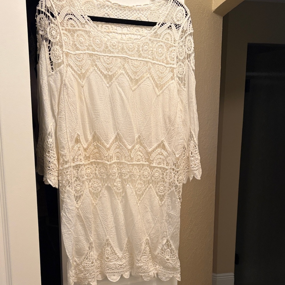 Ivory Lace Crochet Cover-Up Dress